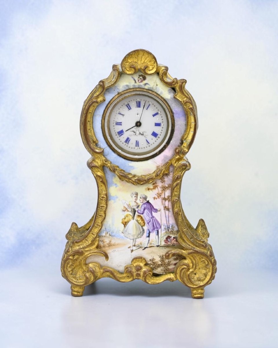 Gilded Bronze Table Clock With Enamels - Vienna, 19th Century